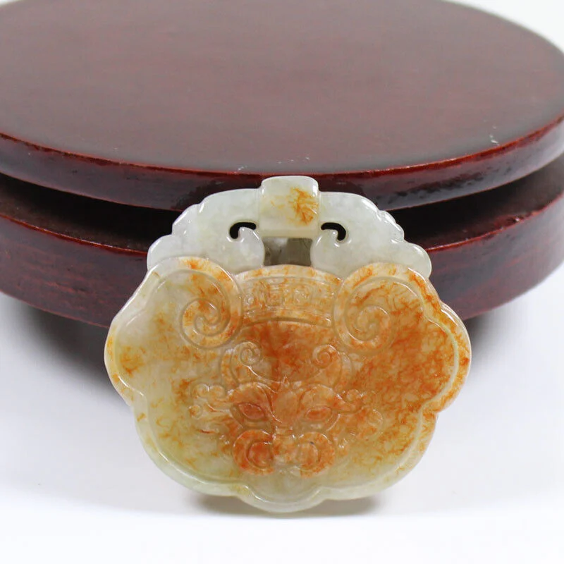 Certified Red Green Burma 100% A Jade Jadeite Pendant Lock Ruyi Necklace - Image 3