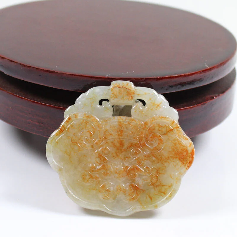 Certified Red Green Burma 100% A Jade Jadeite Pendant Lock Ruyi Necklace - Image 4