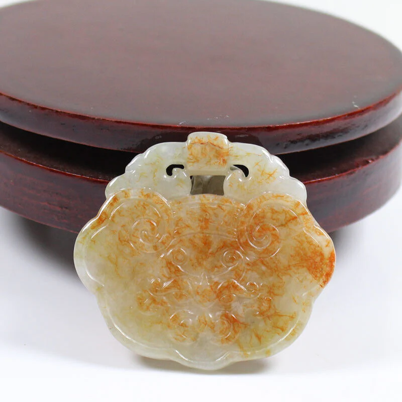 Certified Red Green Burma 100% A Jade Jadeite Pendant Lock Ruyi Necklace - Image 6