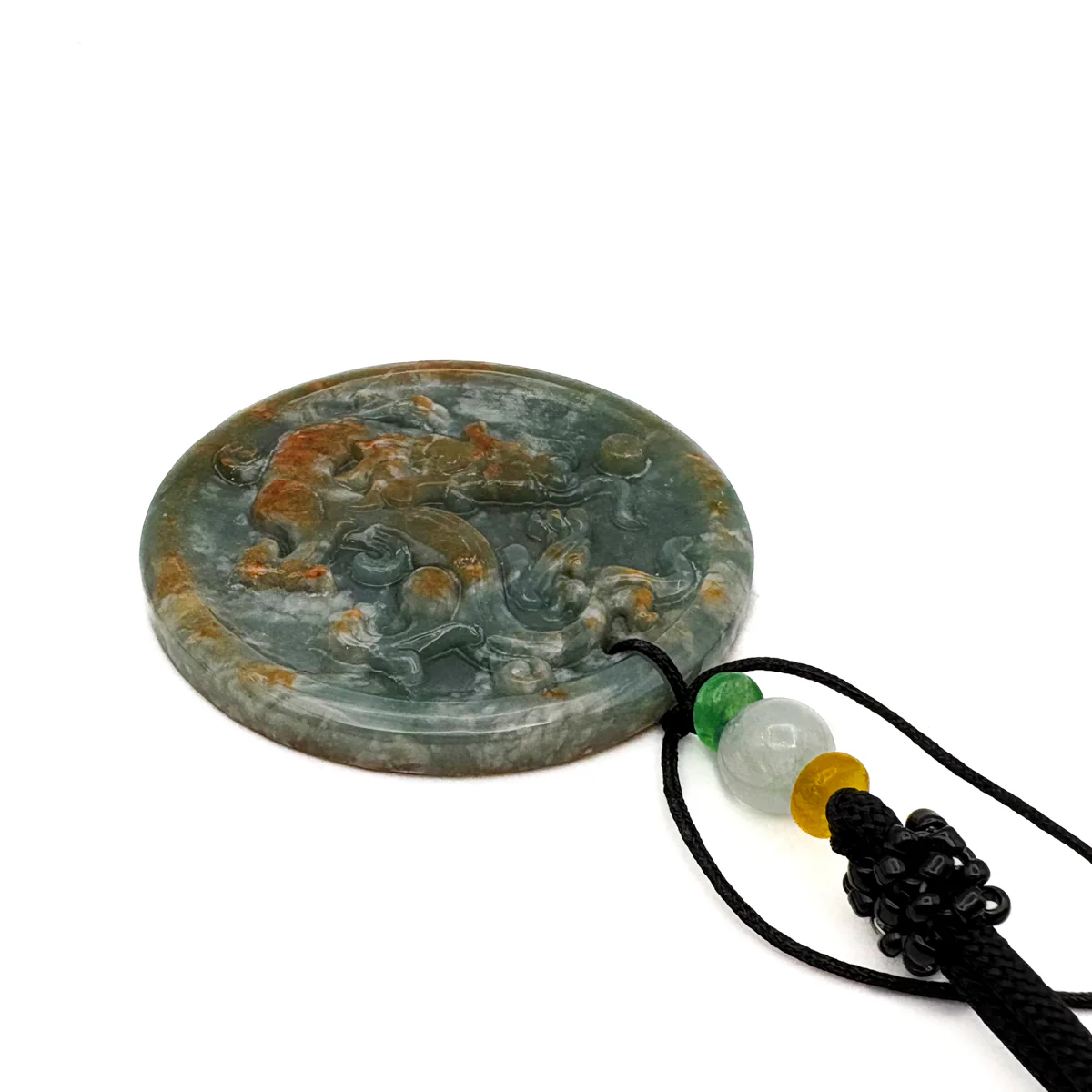Certified Red Green Burma Natural A Jade Jadeite Pendant Dragon Bead Necklace - Image 11
