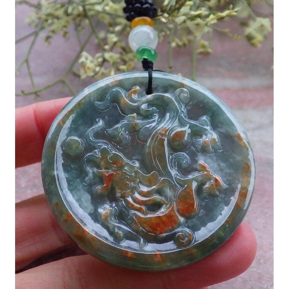 Certified Red Green Burma Natural A Jade Jadeite Pendant Dragon Bead Necklace - Image 17