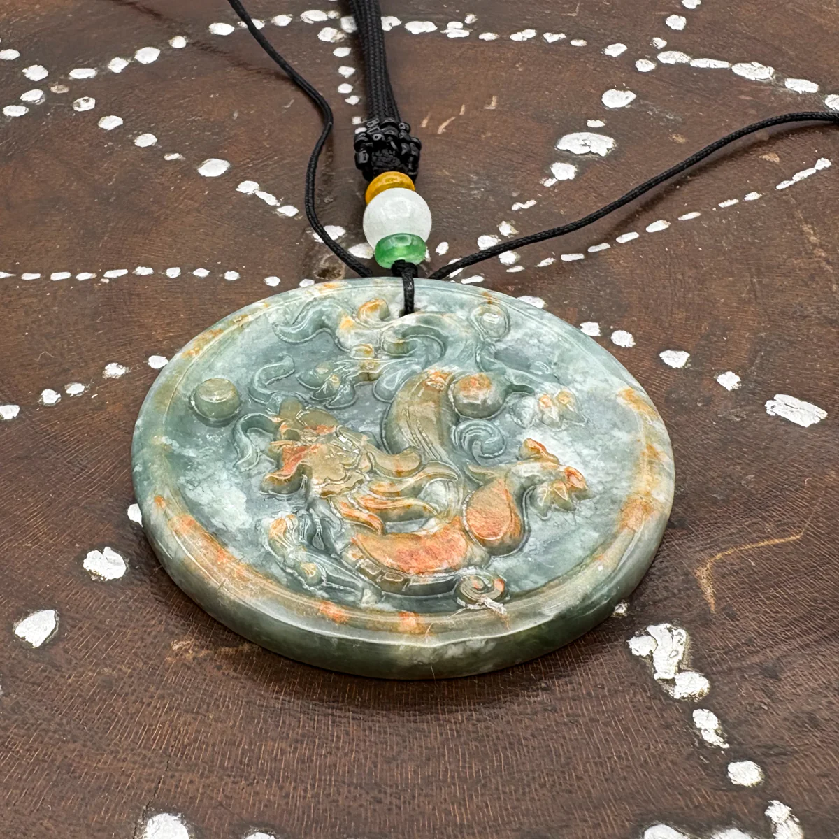 Certified Red Green Burma Natural A Jade Jadeite Pendant Dragon Bead Necklace - Image 6