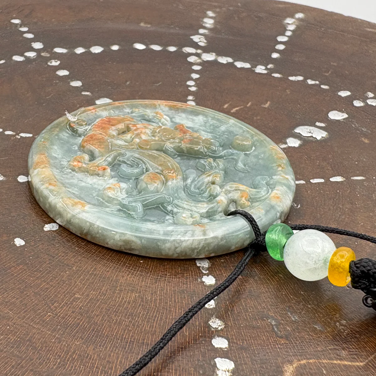 Certified Red Green Burma Natural A Jade Jadeite Pendant Dragon Bead Necklace - Image 8