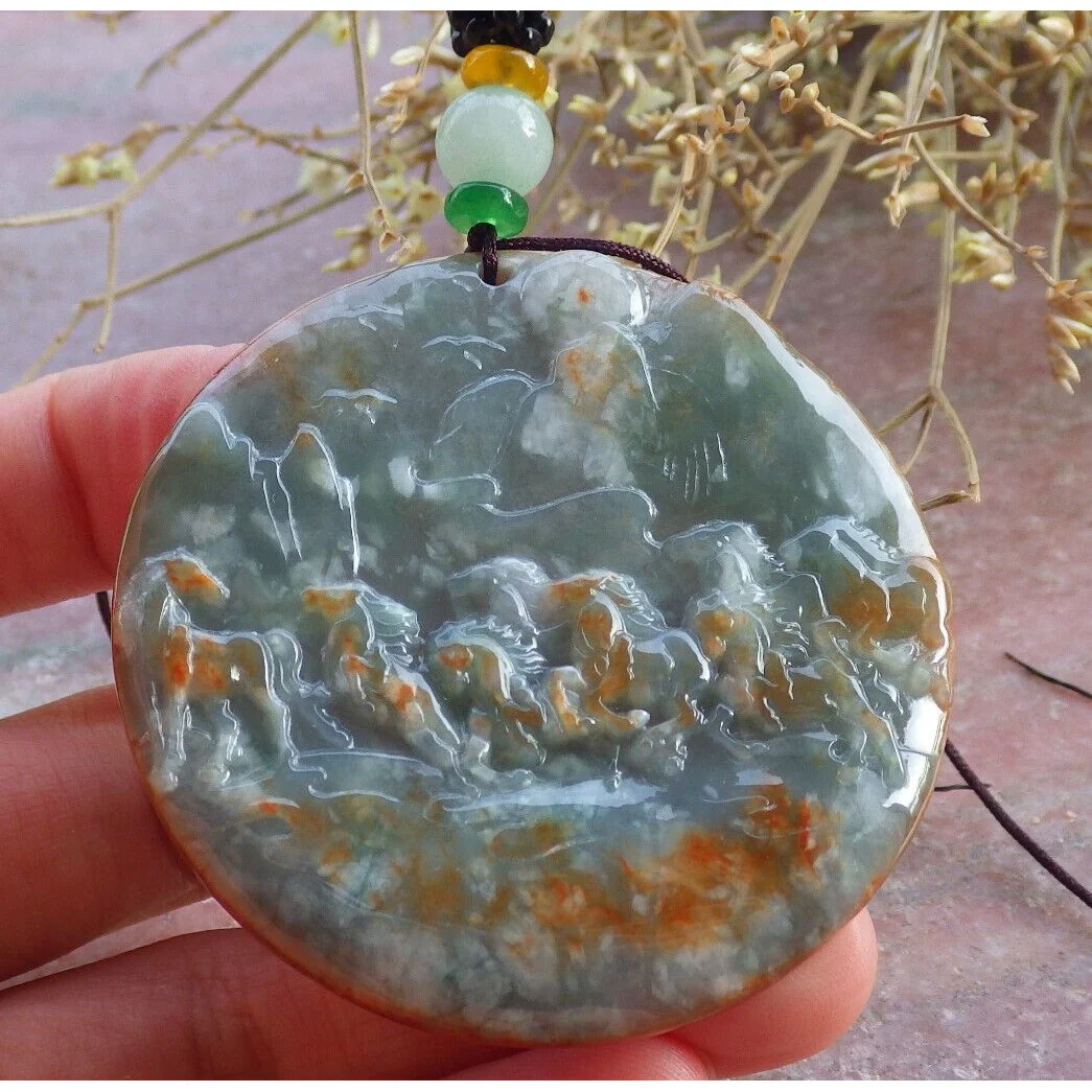 Certified Red Natural A Jade Pendant Perseverance Wild Horses #733 - Image 13