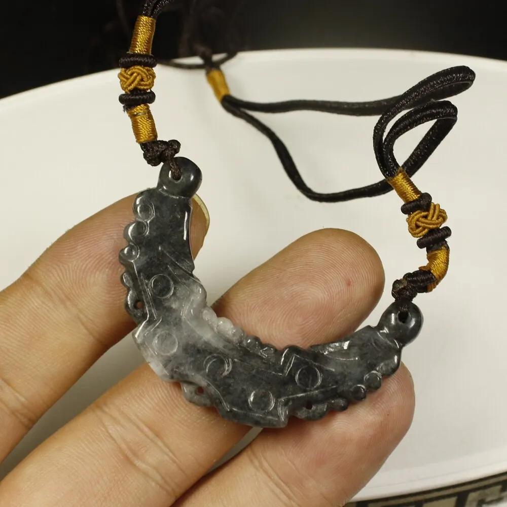 Certified Smoke Gray 100% Natural A Jade Jadeite Pendant Dragon Necklace - Image 2