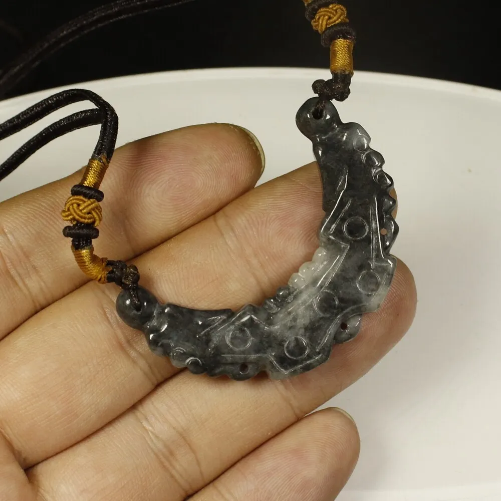 Certified Smoke Gray 100% Natural A Jade Jadeite Pendant Dragon Necklace - Image 3