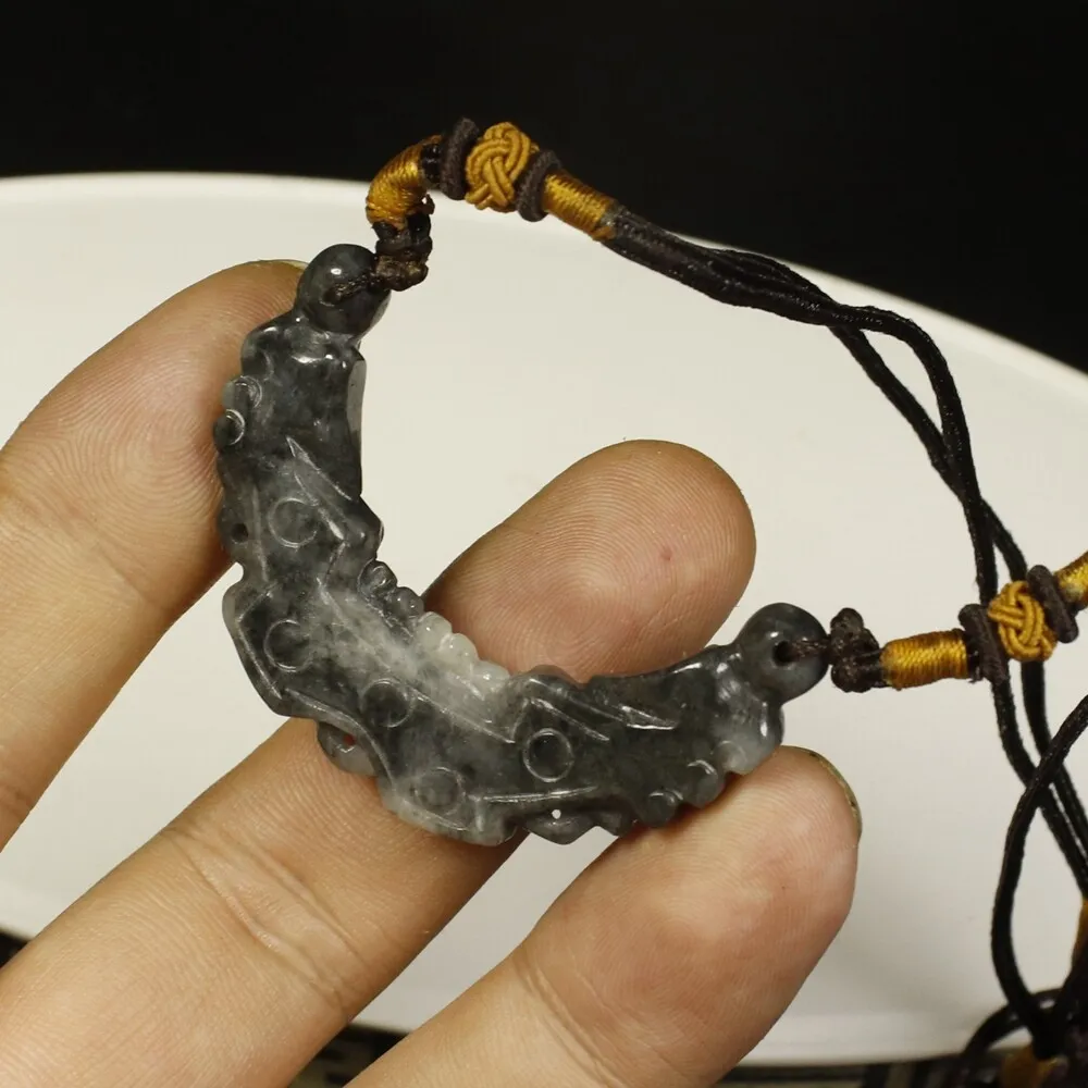 Certified Smoke Gray 100% Natural A Jade Jadeite Pendant Dragon Necklace - Image 4