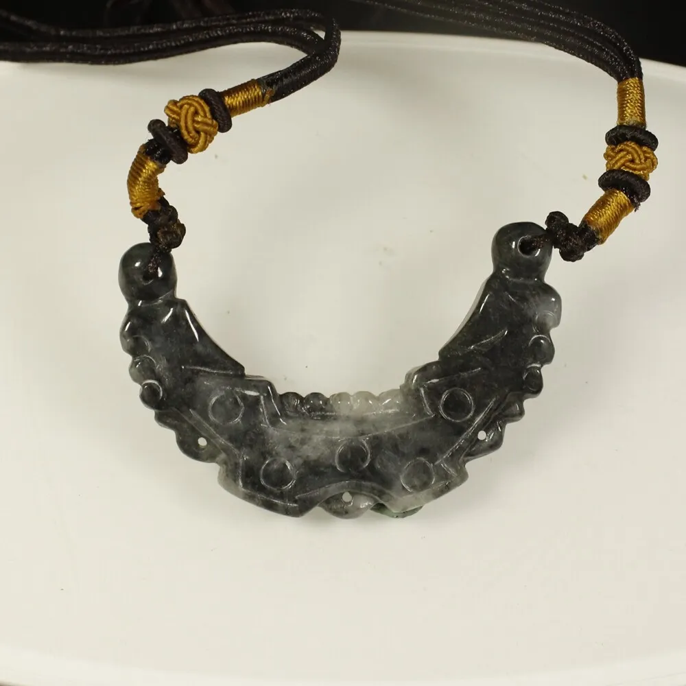 Certified Smoke Gray 100% Natural A Jade Jadeite Pendant Dragon Necklace - Image 7