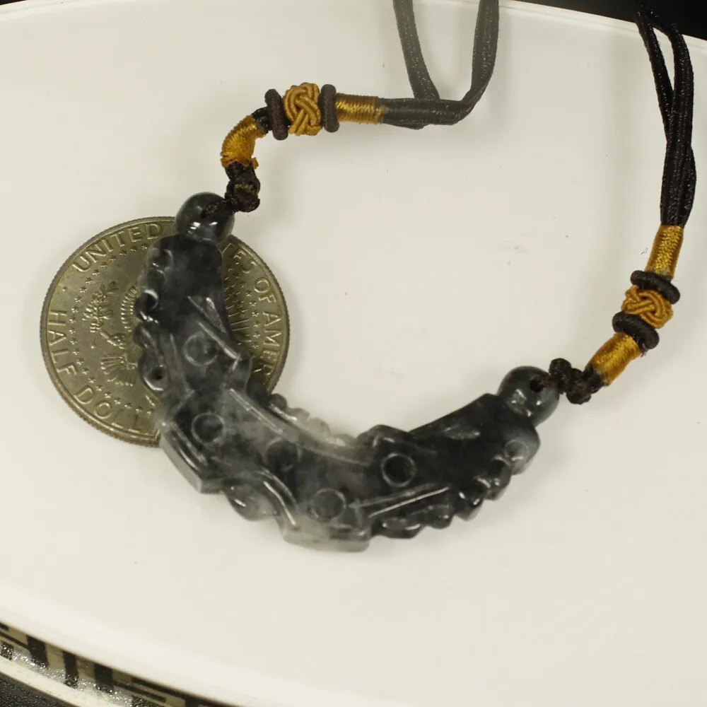 Certified Smoke Gray 100% Natural A Jade Jadeite Pendant Dragon Necklace - Image 8