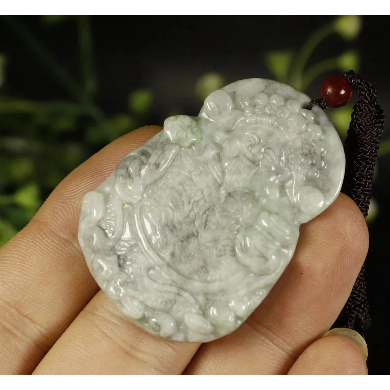 Certified Smoke Grey 100% Natural A Jadeite Jade Pendant Wealth God - Image 2