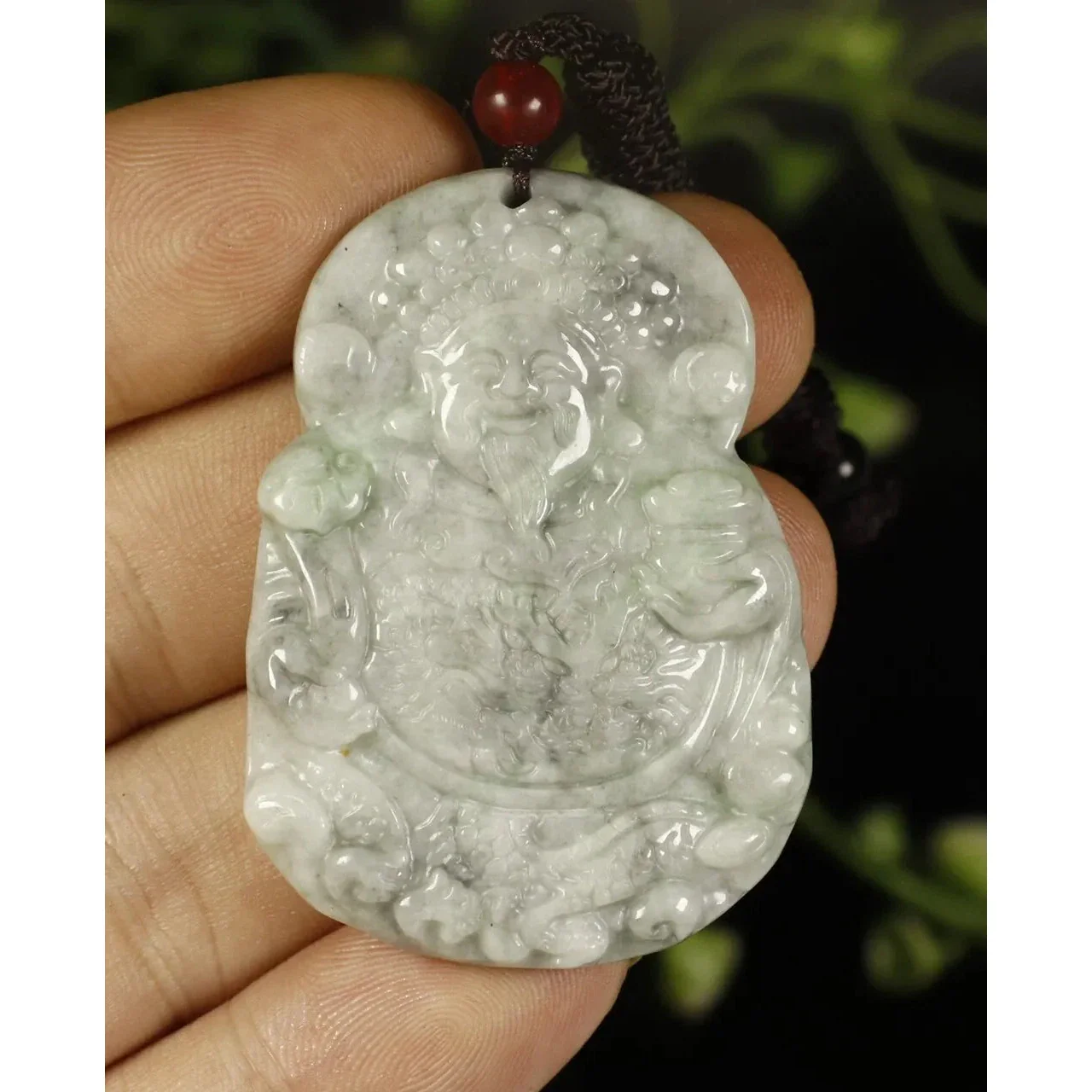 Certified Smoke Grey 100% Natural A Jadeite Jade Pendant Wealth God - Image 4