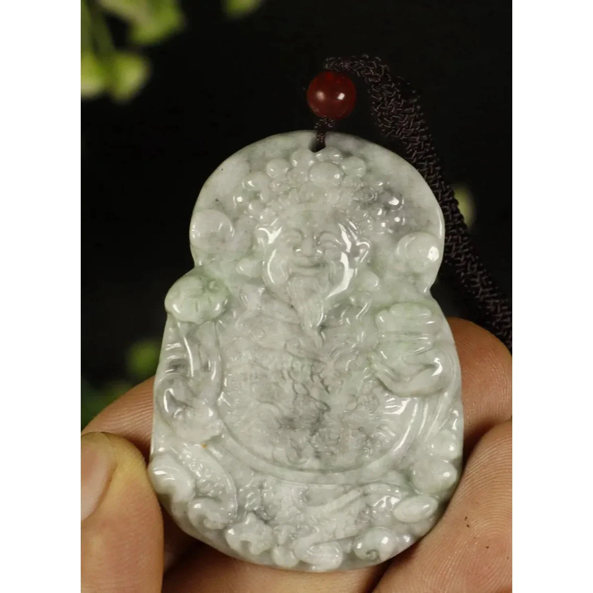 Certified Smoke Grey 100% Natural A Jadeite Jade Pendant Wealth God - Image 5