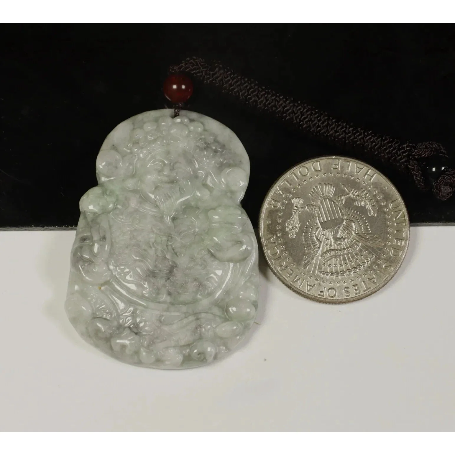 Certified Smoke Grey 100% Natural A Jadeite Jade Pendant Wealth God - Image 7