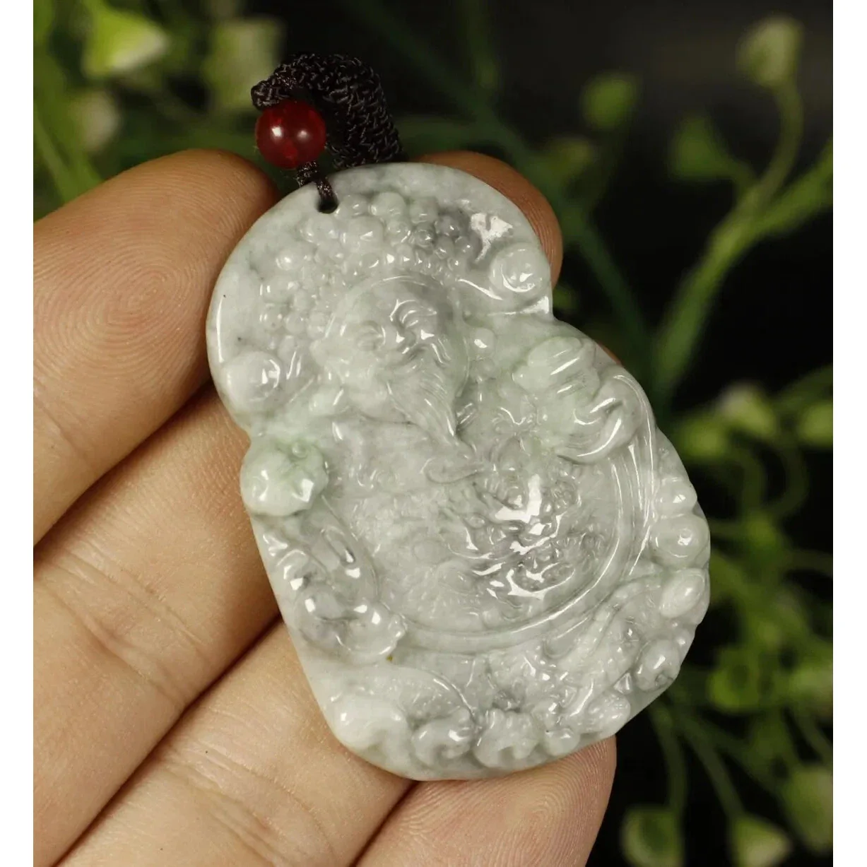 Certified Smoke Grey 100% Natural A Jadeite Jade Pendant Wealth God - Image 8