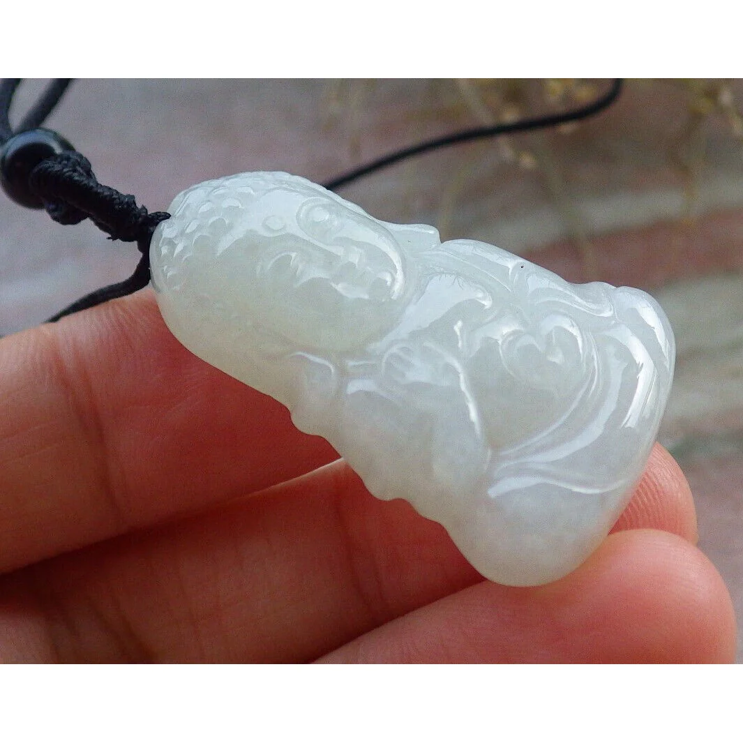 Certified White Burma Natural A Jade Jadeite Pendant Buddha God Necklace - Image 2