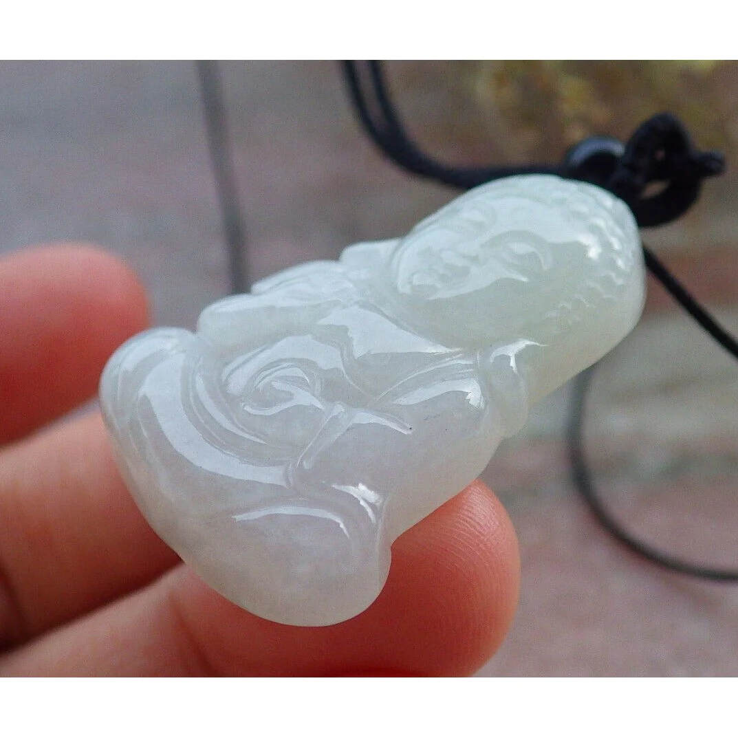 Certified White Burma Natural A Jade Jadeite Pendant Buddha God Necklace - Image 3