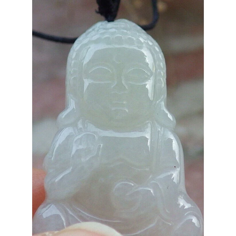 Certified White Burma Natural A Jade Jadeite Pendant Buddha God Necklace - Image 4