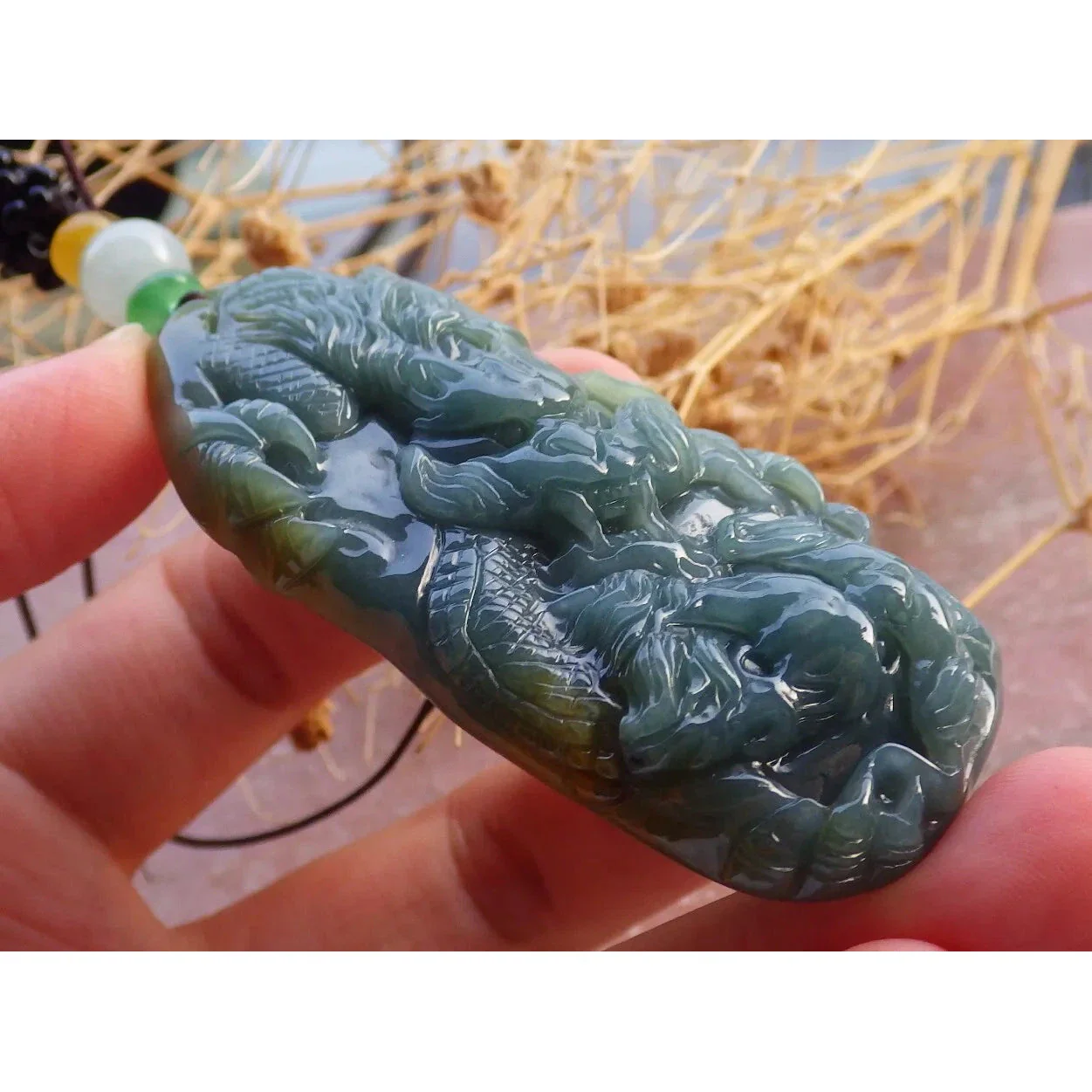 Certified Yellow Burma 100% Natural A Jade Jadeite Pendant Dragon - Image 3