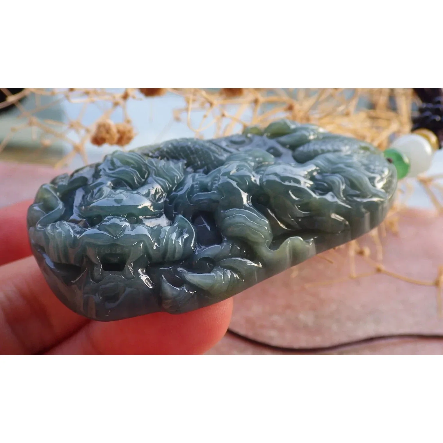 Certified Yellow Burma 100% Natural A Jade Jadeite Pendant Dragon - Image 4