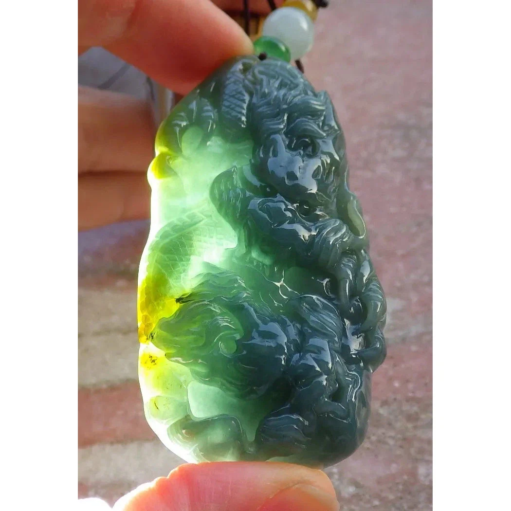 Certified Yellow Burma 100% Natural A Jade Jadeite Pendant Dragon - Image 6