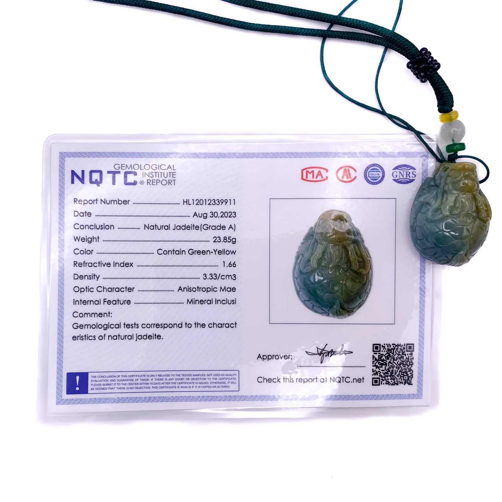 Certified Yellow Burma Natural A Jade Jadeite Pendant Dragon Turtle - Image 11