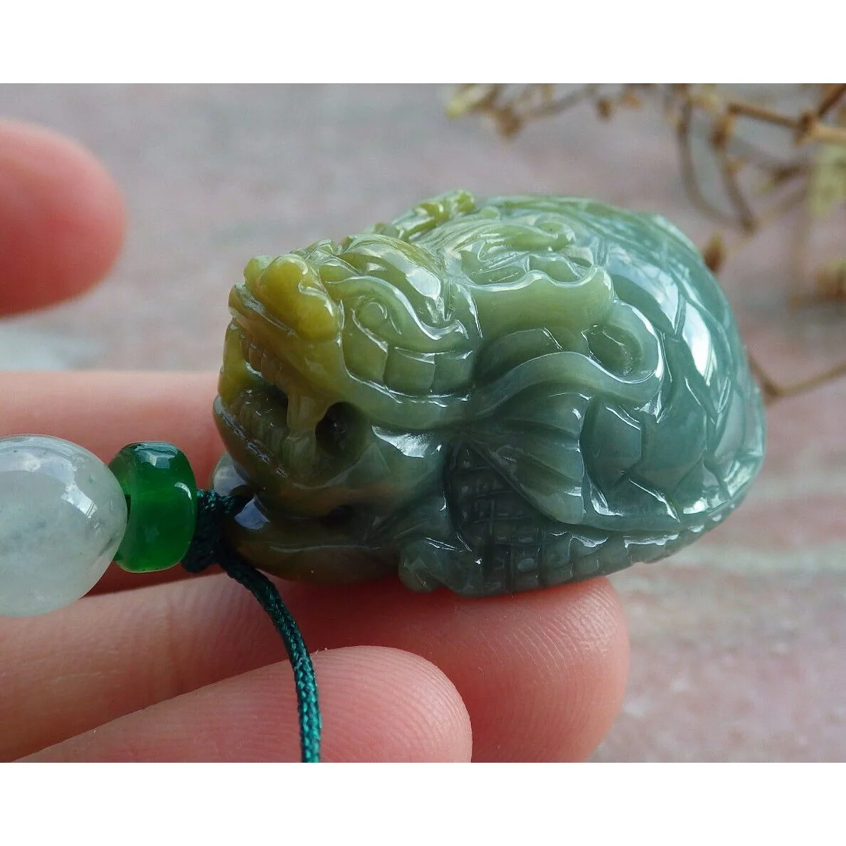Certified Yellow Burma Natural A Jade Jadeite Pendant Dragon Turtle - Image 12
