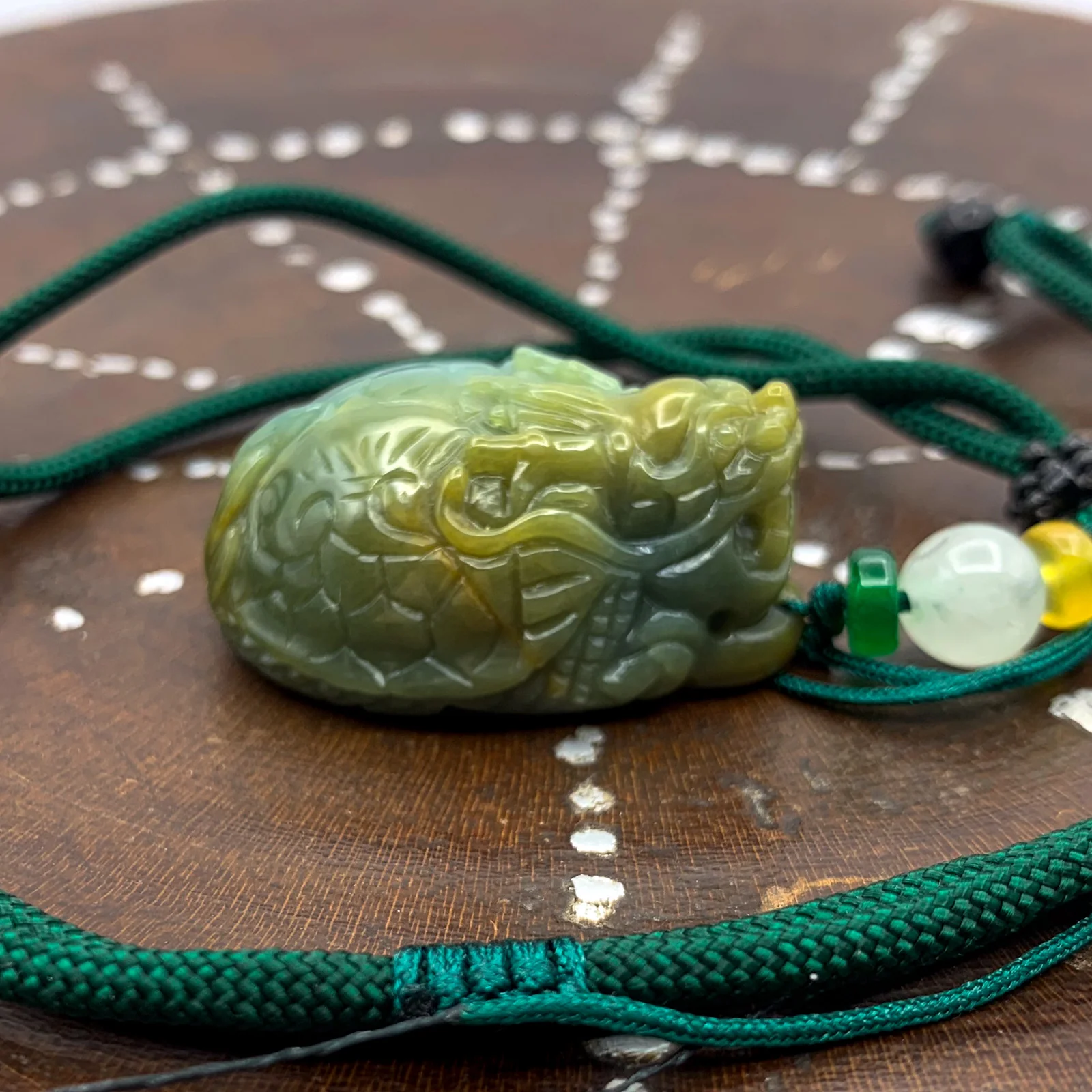 Certified Yellow Burma Natural A Jade Jadeite Pendant Dragon Turtle - Image 4