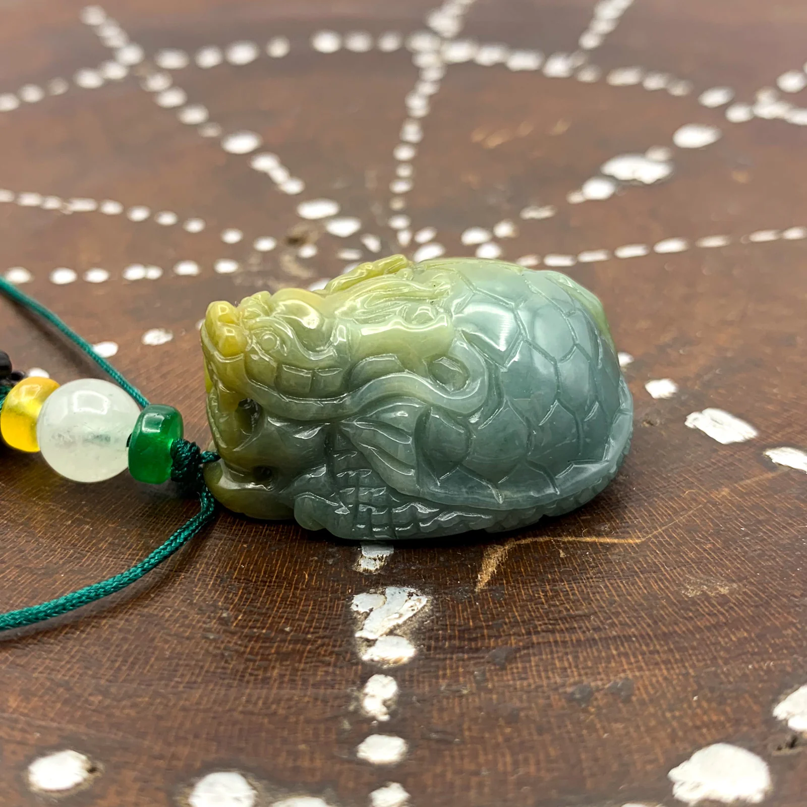 Certified Yellow Burma Natural A Jade Jadeite Pendant Dragon Turtle - Image 5