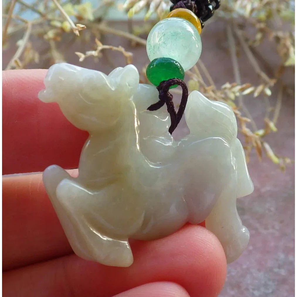 Certified Yellow Burma Natural A Jade Jadeite Pendant Horse Necklace - Image 2