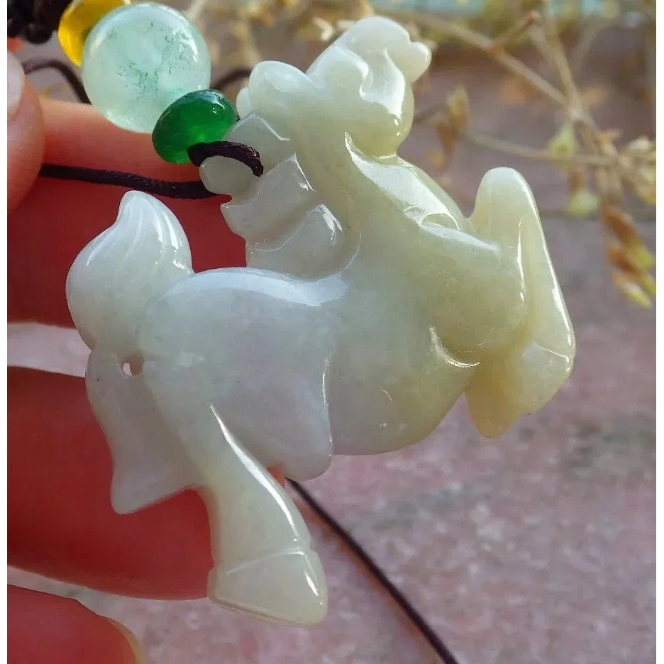 Certified Yellow Burma Natural A Jade Jadeite Pendant Horse Necklace - Image 3