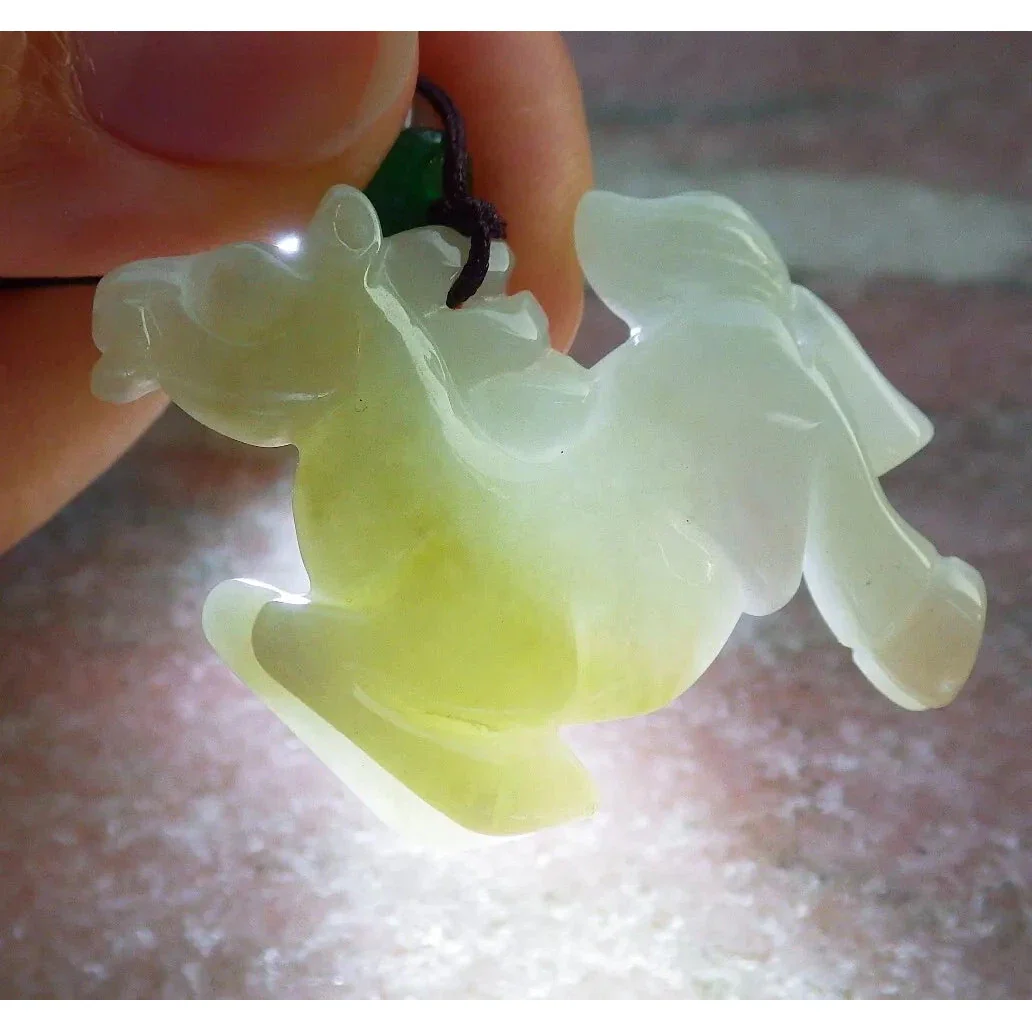 Certified Yellow Burma Natural A Jade Jadeite Pendant Horse Necklace - Image 4