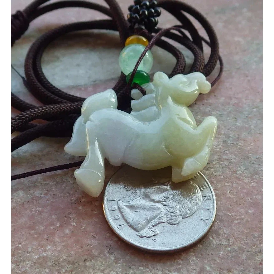 Certified Yellow Burma Natural A Jade Jadeite Pendant Horse Necklace - Image 5