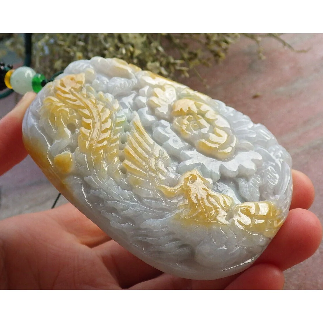 Certified Yellow Burma Natural A Jade Jadeite Pendant Phoenix Flower Necklace - Image 3