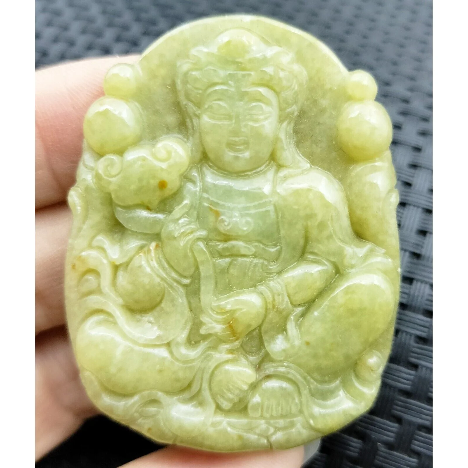 Certified Yellow Green Natural A Jade Jadeite Guanyin Kwan Yin God Ruyi Pendant - Image 2