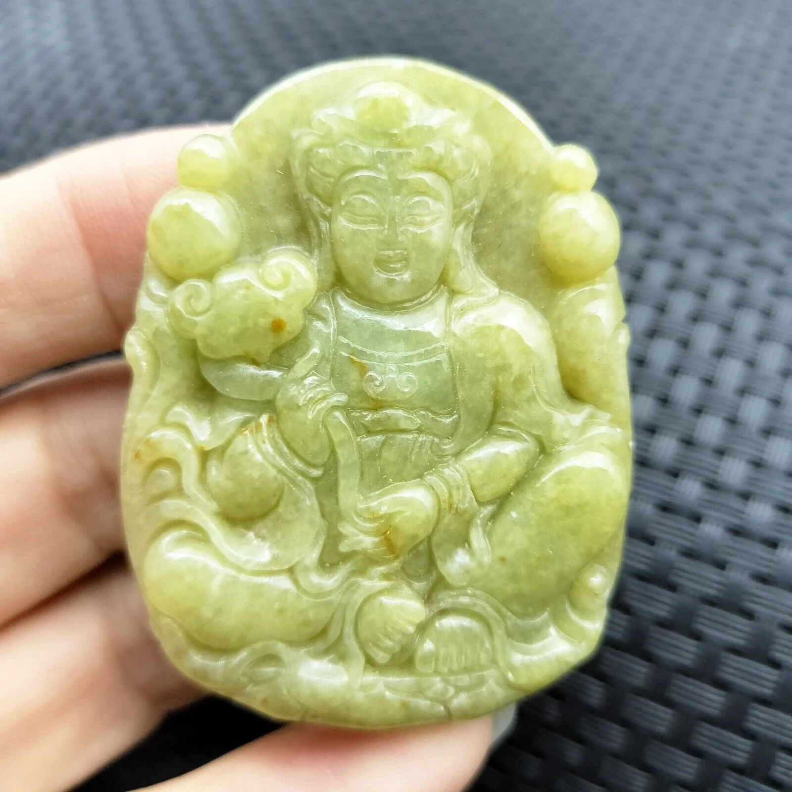 Certified Yellow Green Natural A Jade Jadeite Guanyin Kwan Yin God Ruyi Pendant - Image 3