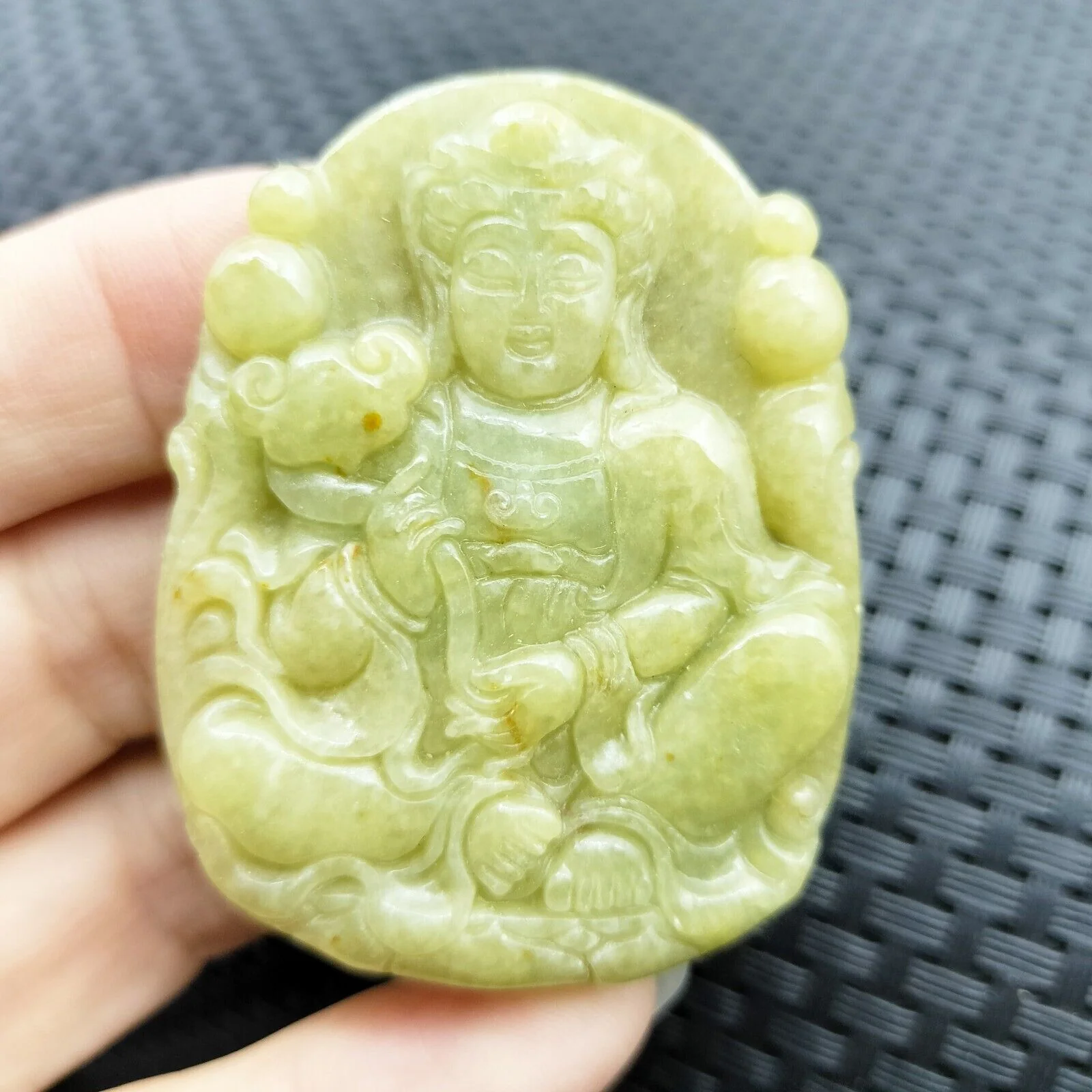 Certified Yellow Green Natural A Jade Jadeite Guanyin Kwan Yin God Ruyi Pendant - Image 4