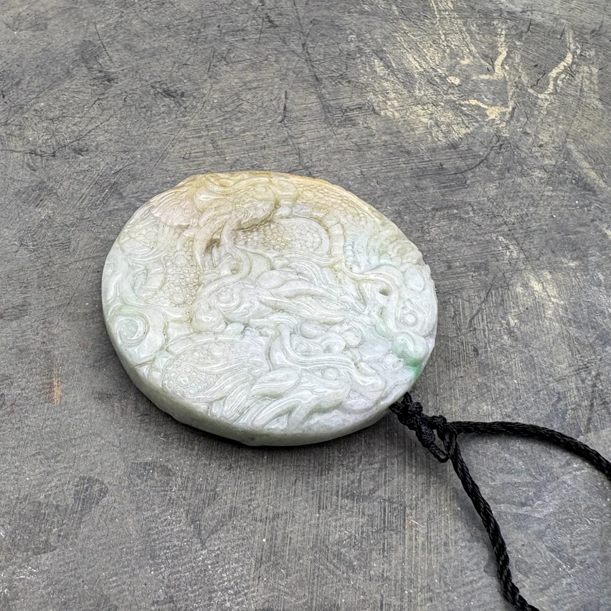 Certified Yellow Lavender Natural A Jadeite Carved Nine Dragons Pendant - Image 12