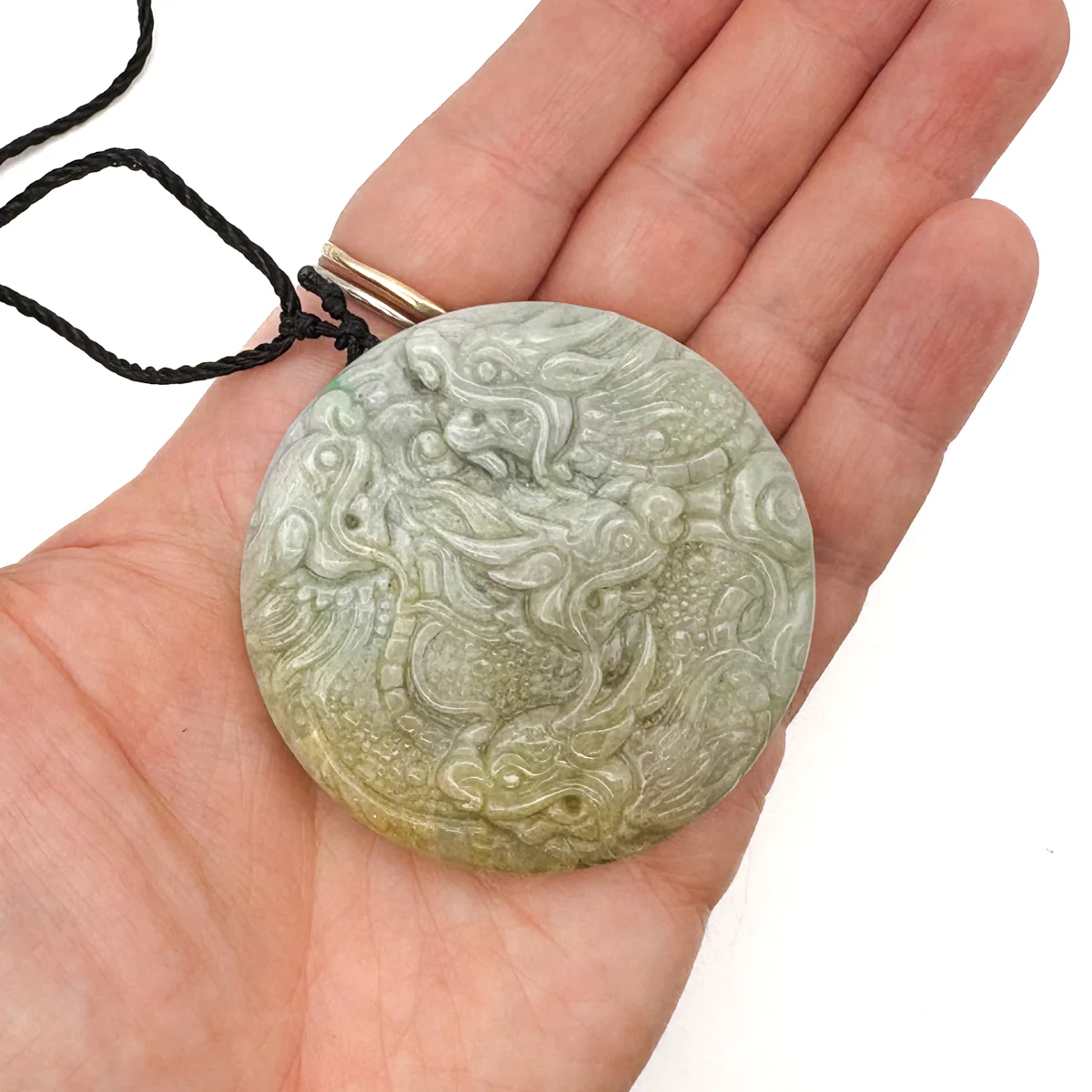 Certified Yellow Lavender Natural A Jadeite Carved Nine Dragons Pendant - Image 13