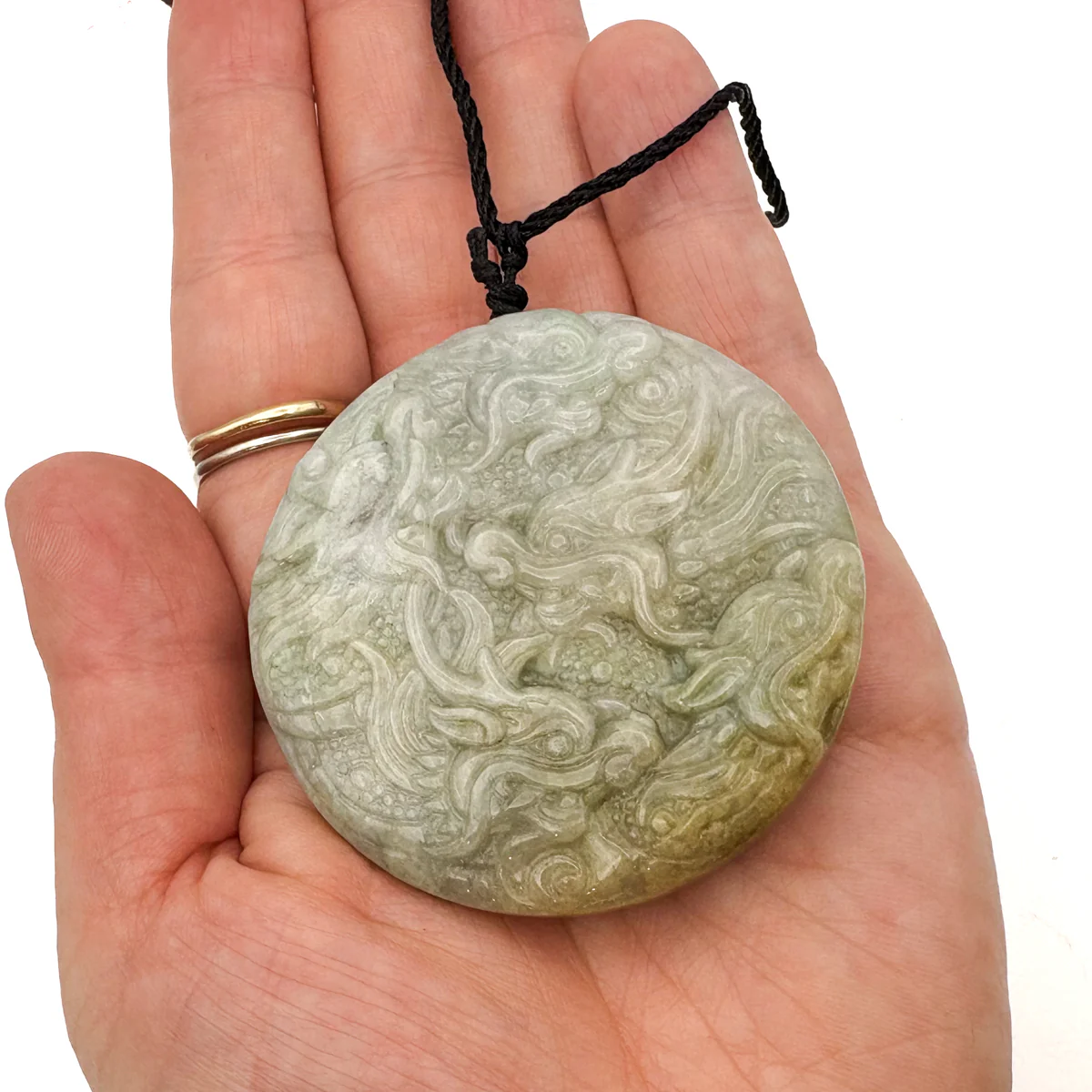 Certified Yellow Lavender Natural A Jadeite Carved Nine Dragons Pendant - Image 14