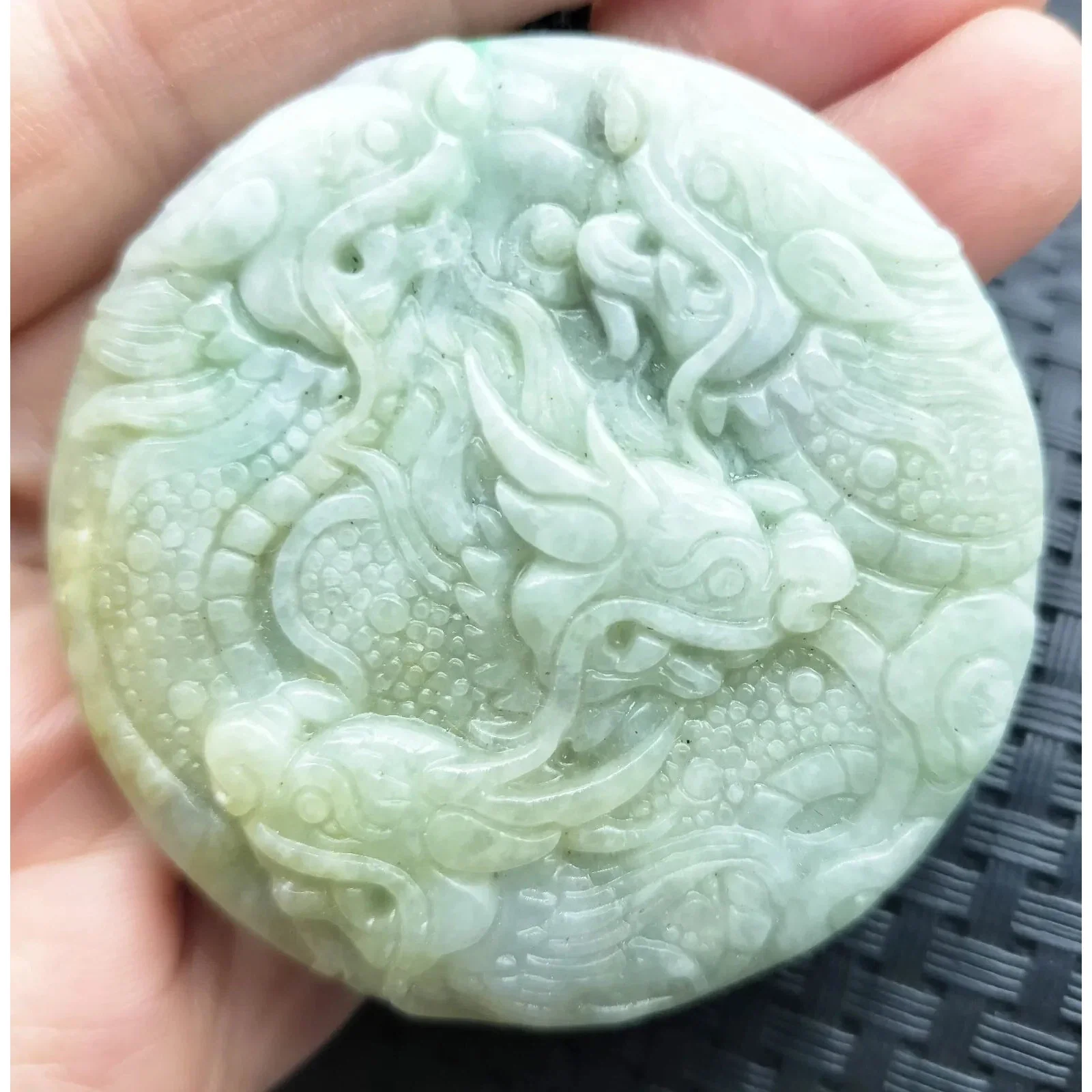 Certified Yellow Lavender Natural A Jadeite Carved Nine Dragons Pendant - Image 17