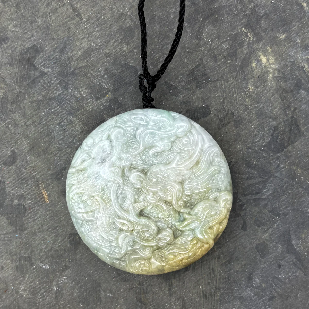 Certified Yellow Lavender Natural A Jadeite Carved Nine Dragons Pendant - Image 2