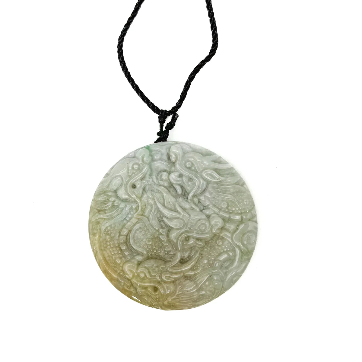 Certified Yellow Lavender Natural A Jadeite Carved Nine Dragons Pendant - Image 3
