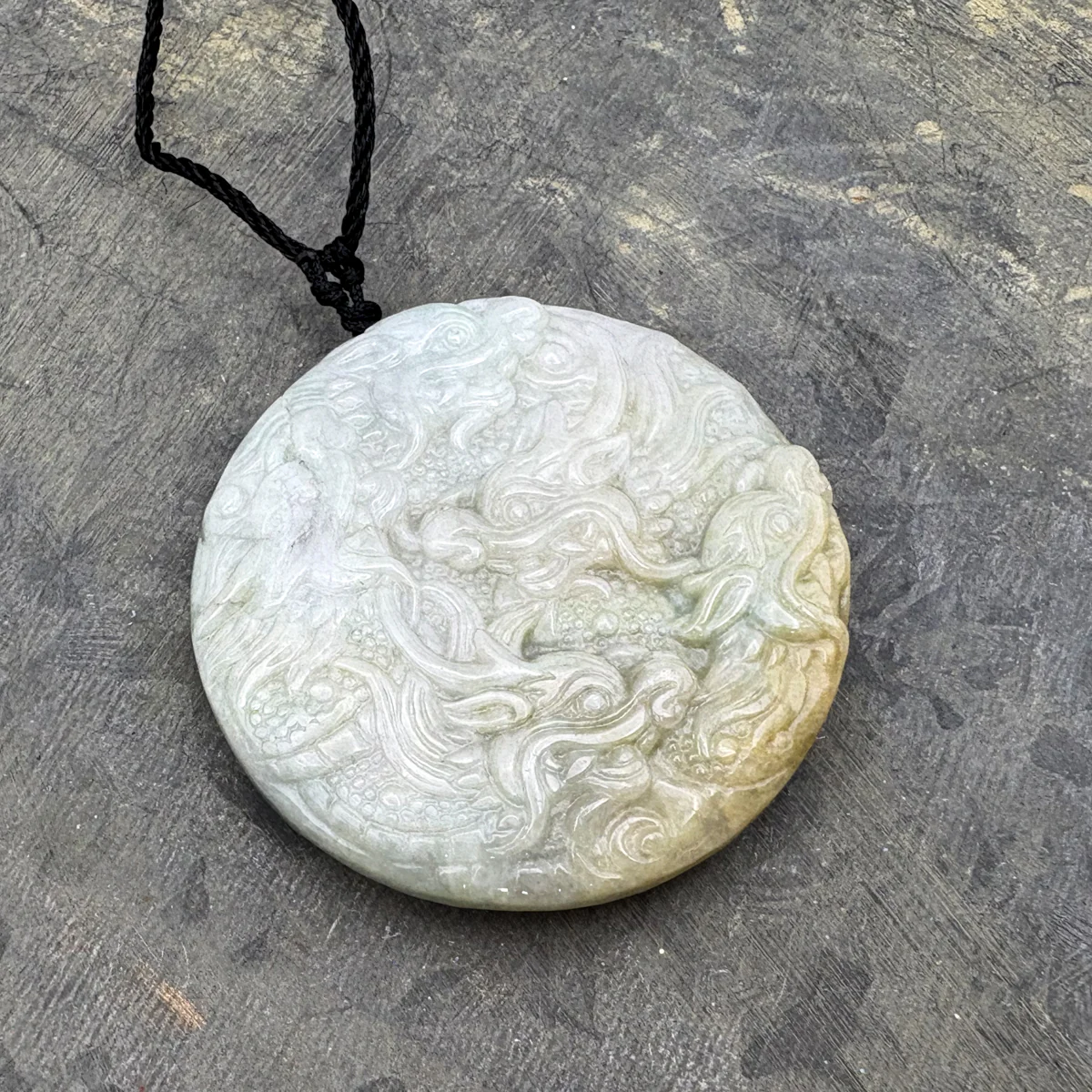 Certified Yellow Lavender Natural A Jadeite Carved Nine Dragons Pendant - Image 4