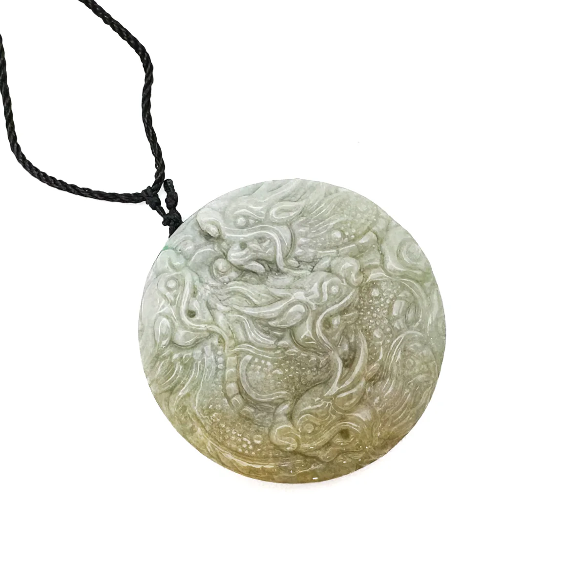 Certified Yellow Lavender Natural A Jadeite Carved Nine Dragons Pendant - Image 7