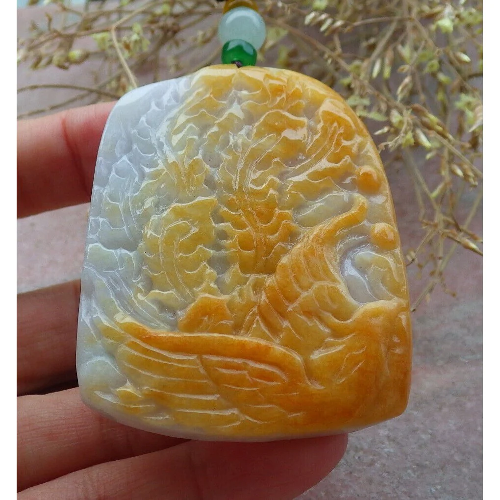 Certified Yellow  Natural A Jade Jadeite Pendant Phoenix Flower Necklace - Image 14