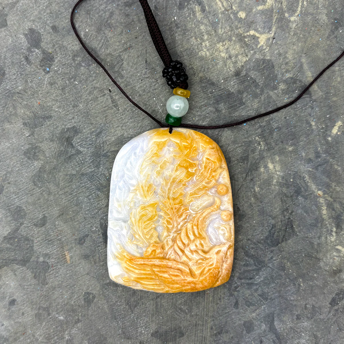 Certified Yellow  Natural A Jade Jadeite Pendant Phoenix Flower Necklace - Image 5