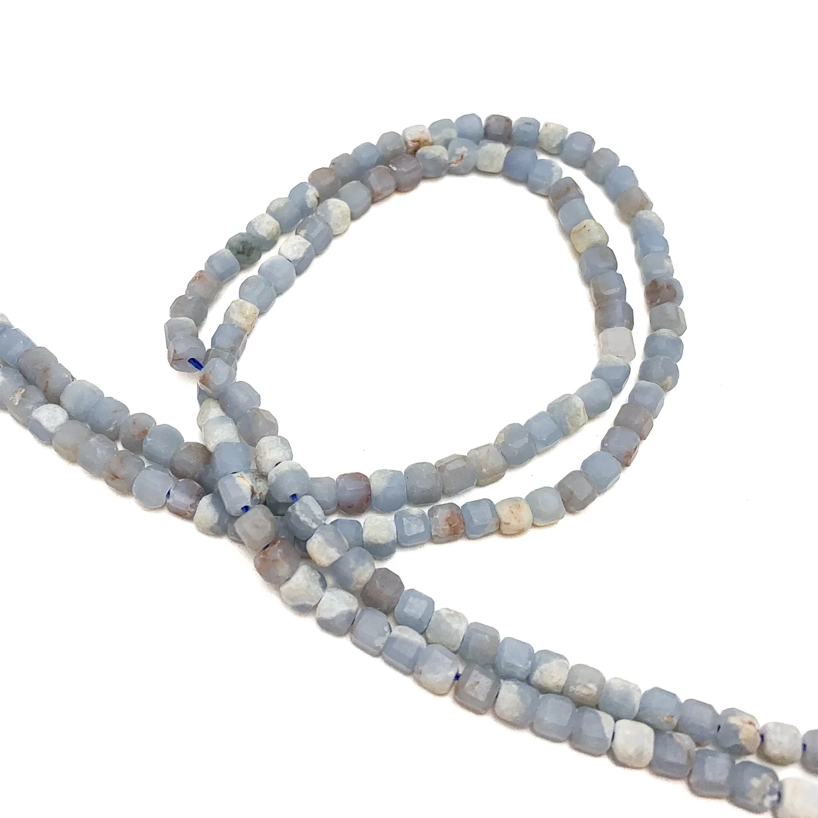 Chalcedony Blue 4mm Faceted Cubes Bead Strand - Image 4
