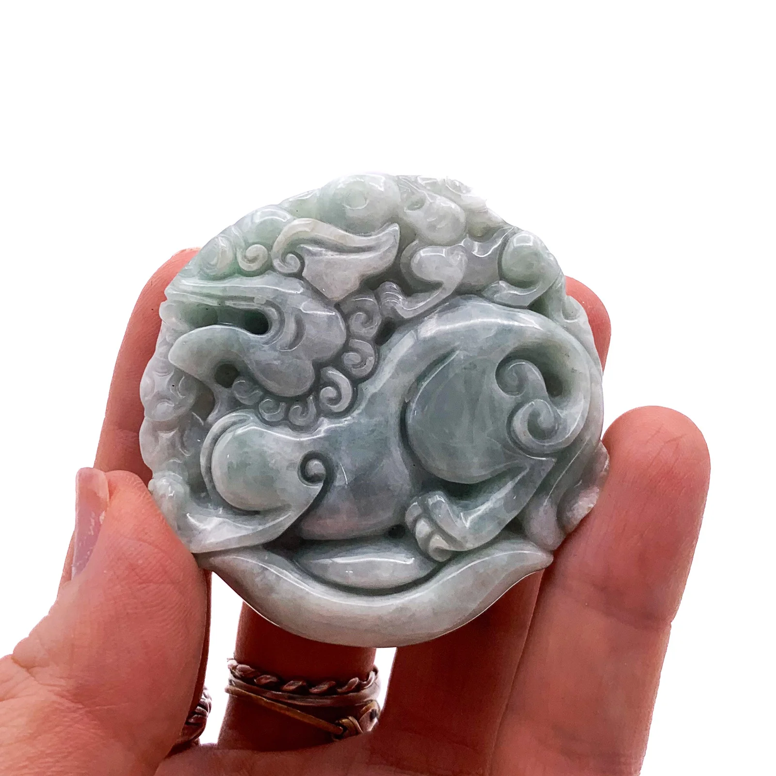 China Style Certified 100% Natural White Green A Jade Jadeite Pendant Unicorn - Image 2