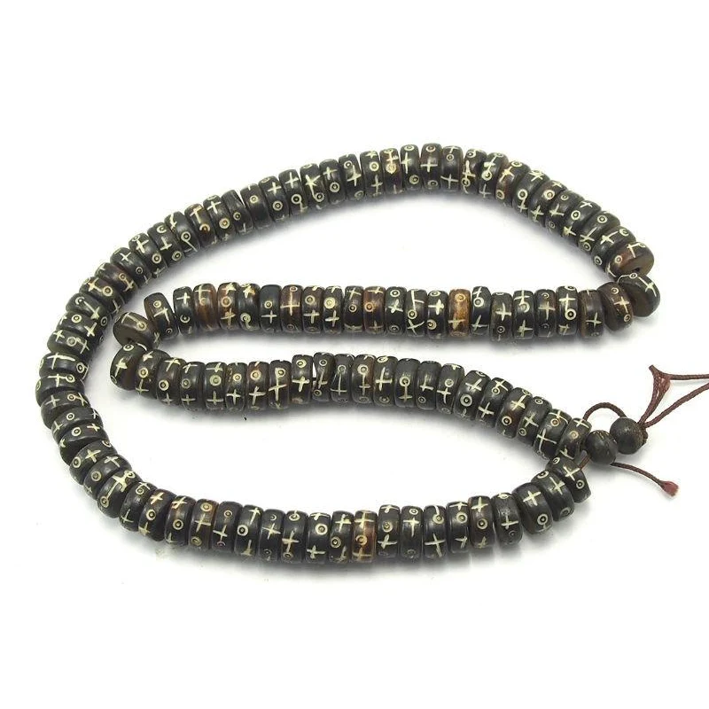 Chinese Cow Bone Dorje and the Buddha's Eye Etched Pattern Mala - Image 3
