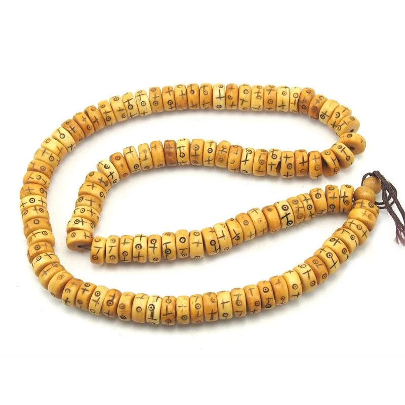 Chinese Cow Bone Dorje and the Buddha's Eye Etched Pattern Mala - Image 4